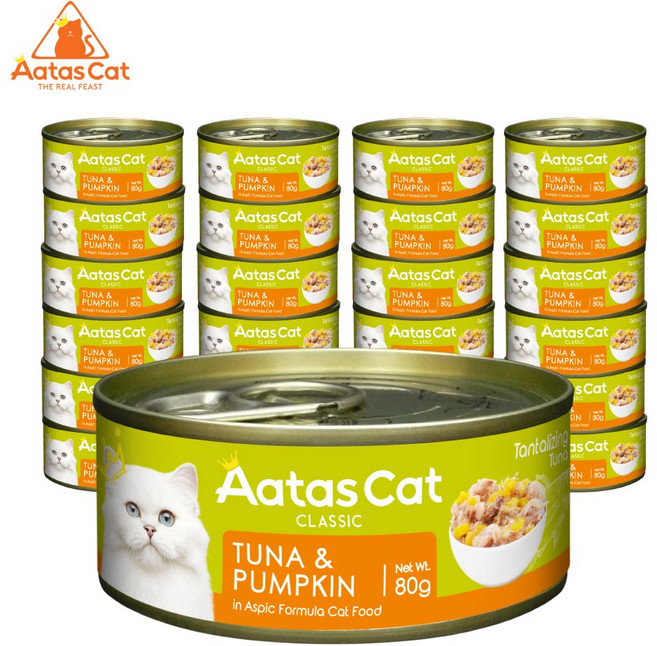 아타스 프리미엄 고양이 습식 주식캔, 혼합(참치/호박), 80g, 24개