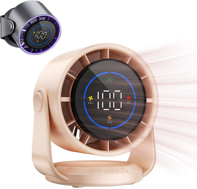 Perobaike 무선 무음 탁상용 선풍기 공기순환팬/걸기/벽걸이형 휴대용 선풍기 LED 디지털 디스플레이 105도 경사 199단 속도 가정 사무실 주방 여행 캠핑에 적합, 분홍색 4000mAh