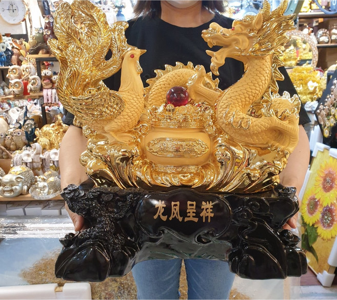 시떼몰 황금 여의주 용 봉황 장식품 풍수 소품 입신양면 금전운 승진(특대형 사이즈)