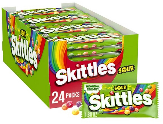 Skittles 스키틀 사워 후루츠 츄어 캔디 대용량 51g 24입 Sour Fruity Chewy Candy Full Size Bulk Pack (1.8 oz. 24 ct.), Skittles 스키틀즈 사워 츄이 캔디 51g 24개, 1개