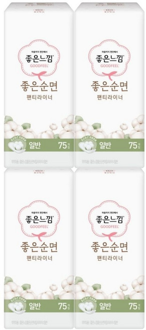 (매장정품) 좋은느낌 좋은순면 라이너 일반 75P X 4팩 252576, 75개입, 4개