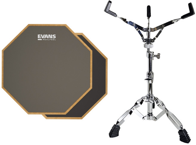 에반스 리얼필 드럼 연습 패드 RF12D 스탠드 포함 (12인치 양면패드), 1개
