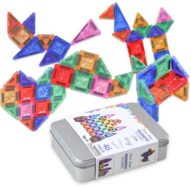 토이토 미니 맥타일즈 자석 블럭 46pcs 60pcs 마그네틱 블록 교구 놀이, 1세트, 비비드 투명 46pcs
