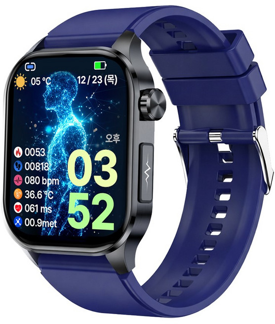 액션맨 글루코워치 ET 건강데이터 스마트워치, 블루투스, 5.13cm, 블랙실리콘+블루실리콘