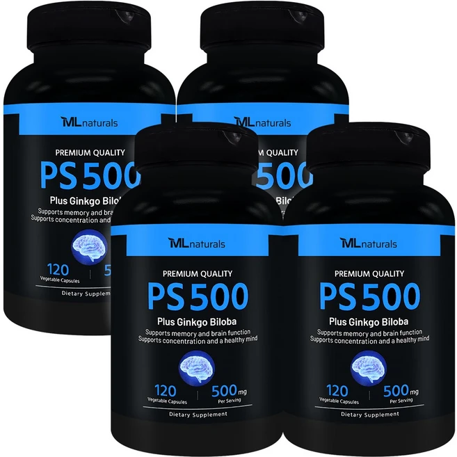 [미국빠른직구] 신제품 마이라이프 내추럴스 PS 500 (포스파티딜세린 500mg + 징코 빌로바), 4개, 120정 - 쿠팡