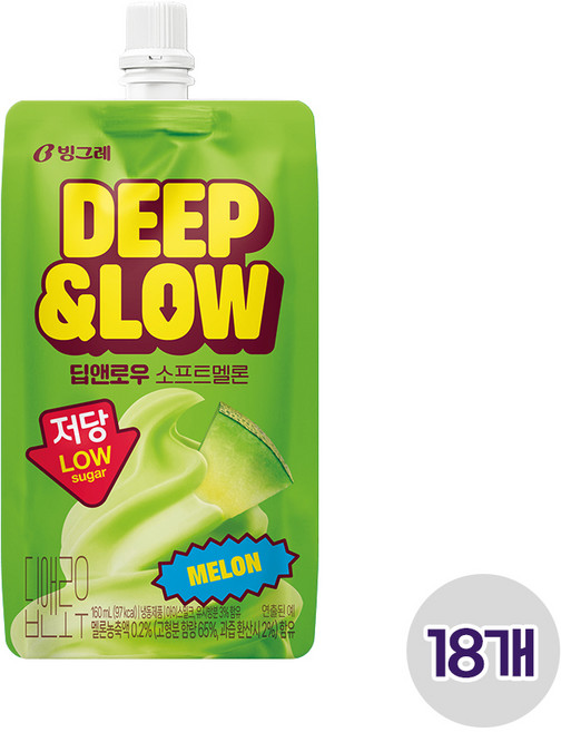 빙그레 딥앤로우 소프트멜론 /저당 아이스크림, 18개, 160ml