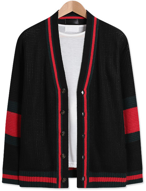 탑보이 남성용 삼단배색 오버핏 니트 가디건 SM125