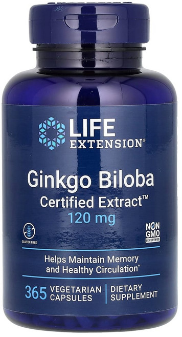 라이프익스텐션 징코 ginkgo 120mg 365캡슐 은행 잎 추출물 락톤 테르펜, 365정, 1개