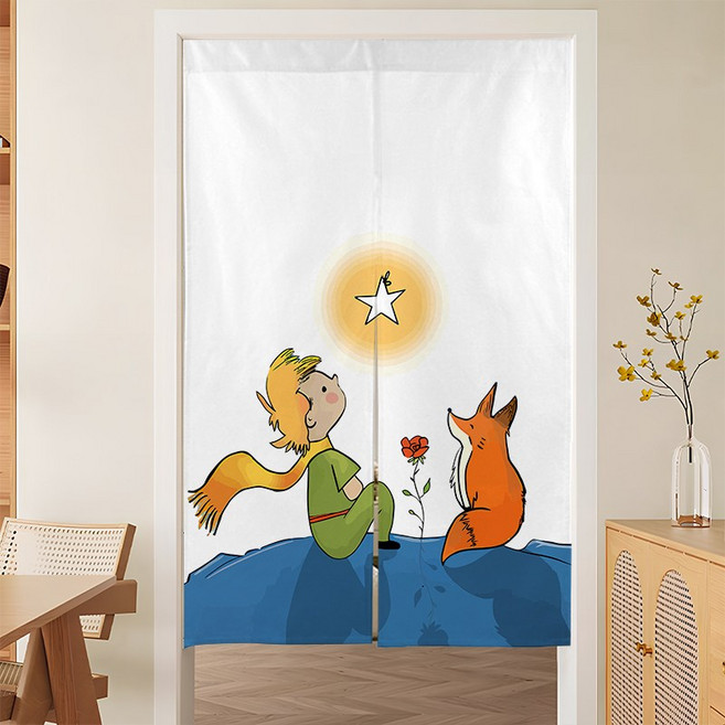 캐릭터 방문 가림막 커튼 선반 창문 가리개 커튼 다용도 주방 가림막 린넨 화장실문 분리형 도어 커튼 커튼봉 세트