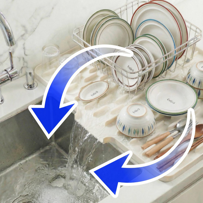 디포아 물빠짐 식기건조 매트 주방 실리콘 매트, 1개, 아이보리 특대형, 1단