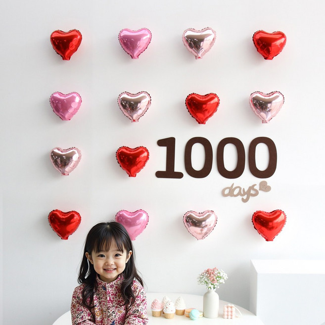 이벤트홀릭 기념일 성장사진 셀프촬영 홈파티 풍선세트, 1000일, 1개, 1.레드 세트