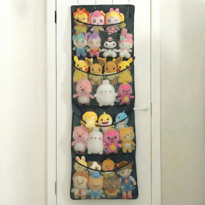 아르벤 공간 활용 통기 보관 대용량 인형 정리함, 블랙, 1개