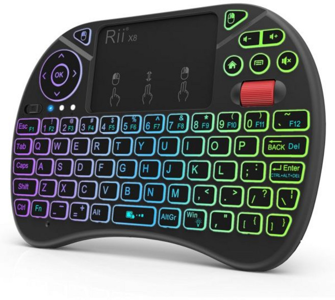 Rii X8 미니 키보드 2.4터치패드 마우스 RGB 백라이트 안드로이드 TV 박스MacPCNvidia 쉴드용 충전식 배터리가 탑재된 GHz 휴대용 무선
