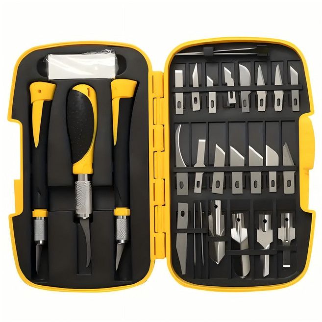 프리라이프 - 정밀 조각도 다목적 목공 조각칼 지우개 도장 비누 공예 아트나이프 30p 세트, 노란색 30pcs 세트