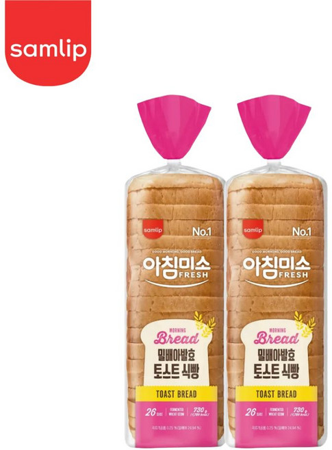 삼립 아침미소 밀배아발효 토스트식빵 730g 아침미소토스트 샌드위치용식빵, 2개, 702g