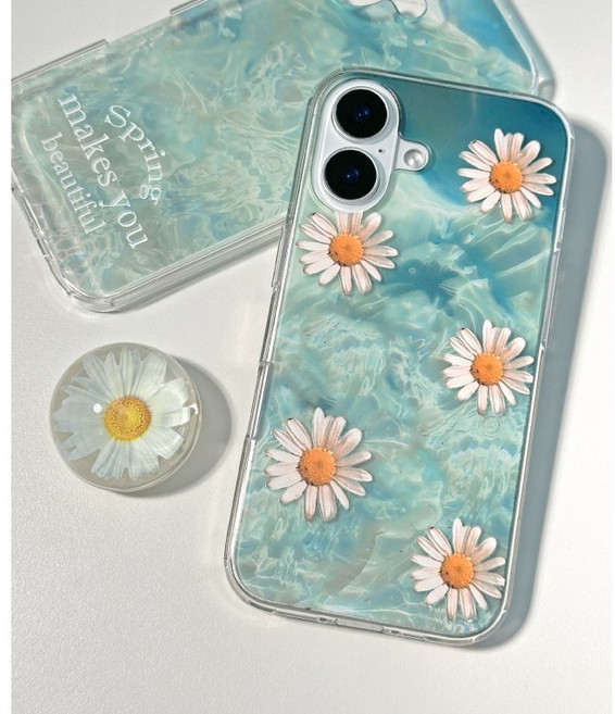 물결 오로라 에메랄드 데이지 플라워 반구 그립톡 아이폰 갤럭시 젤리 맥세이프 케이스 폰케이스