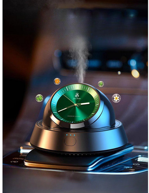 차량용 방향제 시계 자동분사 고급 분사기 은은한 디퓨져 실내, 에메랄드그린 (코롱+오션+플로랄), 1개