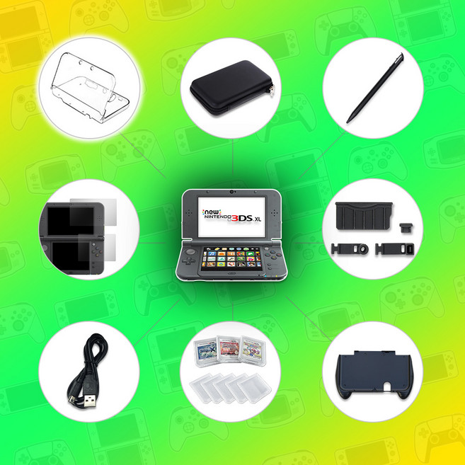 닌텐도 new 3DS XL 뉴큰다수 8종 용품 패키지 풀세트 (투명케이스 보호필름 파우치 그립케이스 칩케이스 충전케이블), 1개, NEW 3DS LL, 세트상품