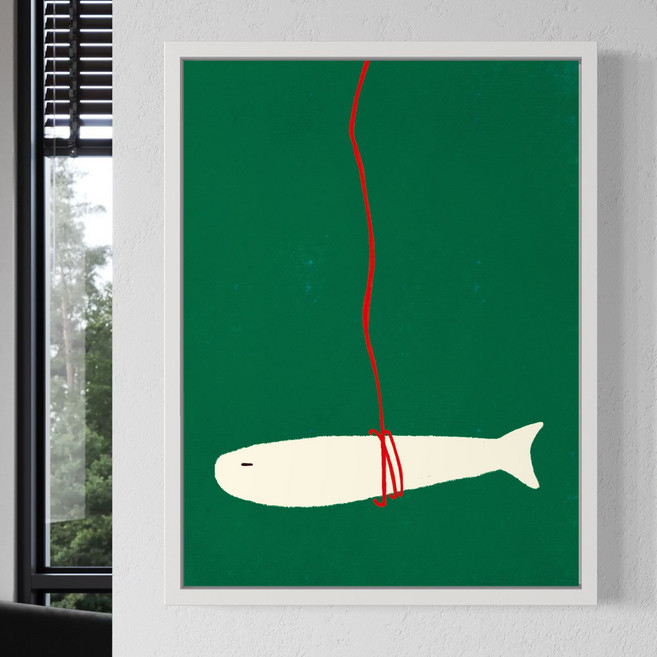 평온한 칼라 액막이 명태 - 행운과 안정감을 전하는 인테리어 그림 액자, Jelly Green 명태 + 화이트액자