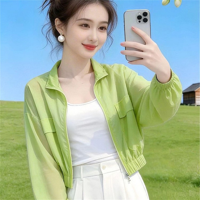 besteffie 여성 봄 여름 바람막이 아웃도어 자켓 캐주얼 경량 통기성 짧은 점퍼 필수 자외선차단 외출용