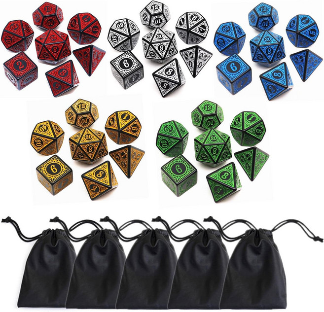 다면체 D&D 주사위 세트-5팩 더블 컬러 세트 던전 앤 드래곤 DND 롤플레잉 게임 RPG MTG 주사위와 D4 D6 D8 D10 % D12 D20 5가지 색상, 2_5 Colors With