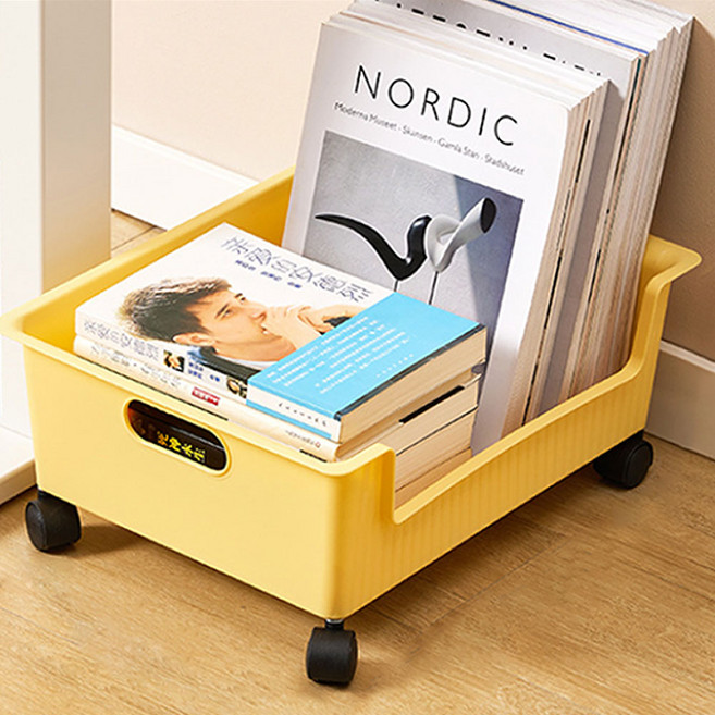샤머루 이동식 틈새 다용도 북 책꽂이 트레이 트롤리 수납함 정리함, 1단, 옐로우