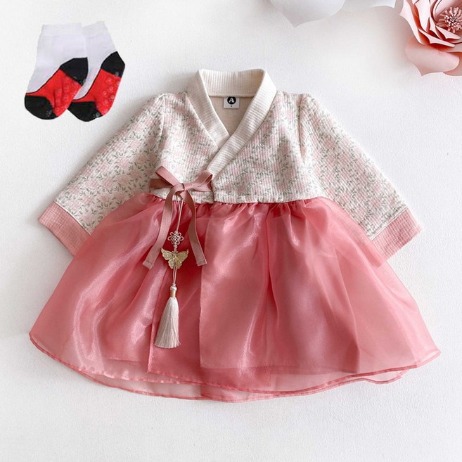 [사은품 증정] 여아 파스텔 한복 플라워 원피스 생활한복 개량 한복 아기 여아용