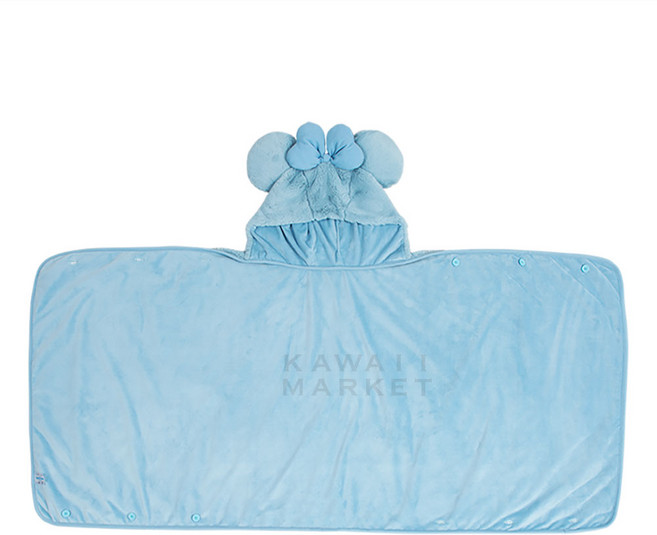 디즈니랜드 미니마우스 리본 후드 블랭킷 무릎담요 블루