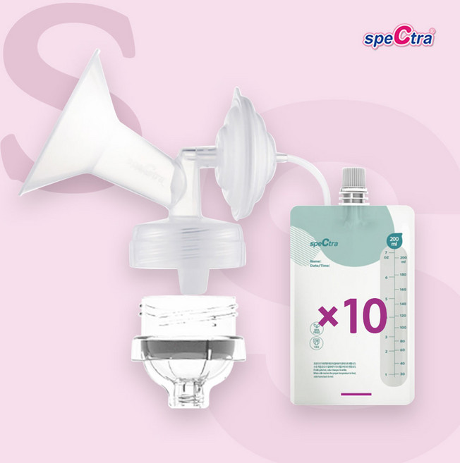 스펙트라 와이드흡입기+이지저장팩 10매/이지모유저장팩전용깔대기/유축기소모품, 1세트, 와이드흡입기 S 24mm+이지저장팩10매