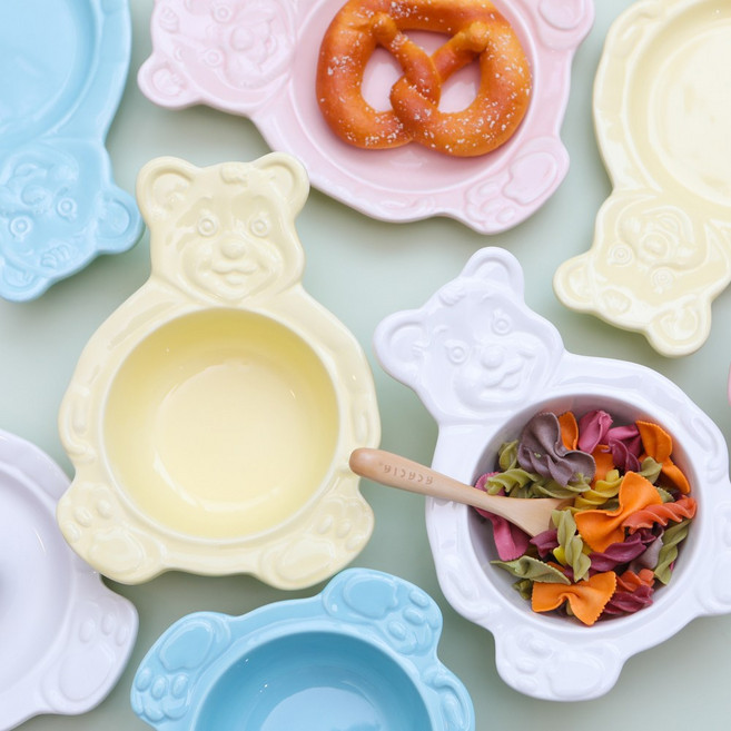 빈티지 베어 세라믹 볼&접시, 접시-블루, 1개