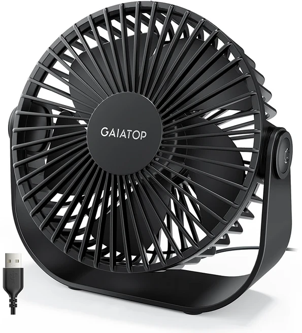 GAIATOP USB 책상 팬 강력한 공기 흐름을 갖춘 3가지 속도 5.5인치 조용한 소형 휴대용 테이블 90 ° 회, 01 Black