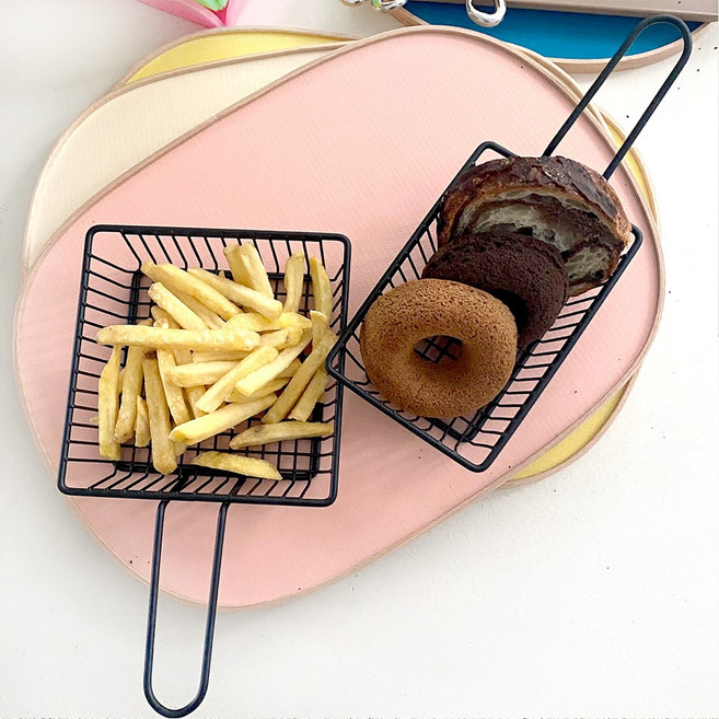 감성 튀김 미니 그리드 와이어 바스켓 블랙 철제 스낵 감자 페스트푸드 안주 바구니, 정사각 블랙, 1개