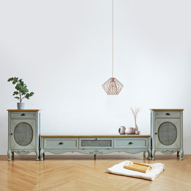 유캐슬 루앙 엔틱 TV 2000 거실장 세트 (거실장1+협탁2), 엔틱 그레이