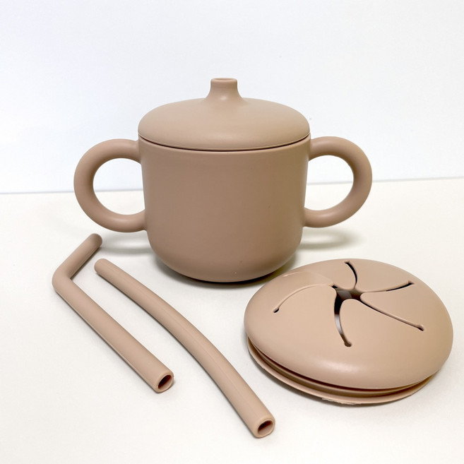 矽膠學習吸管杯, 可可棕, 1個, 220L