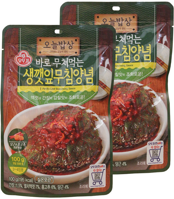 오뚜기 오늘밥상 생깻잎무침양념, 2개, 100g