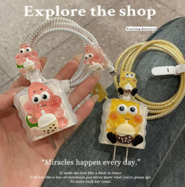 핸드폰충전기보호캡 아이폰케이스 갤럭시케이스 귀여운케이스 핑크 옐로우 그린 레드 주문제작 생일선물 케이블 보호캡 블링블링 친구선물 여자친구선물 남자친구선물, 6번, 1개