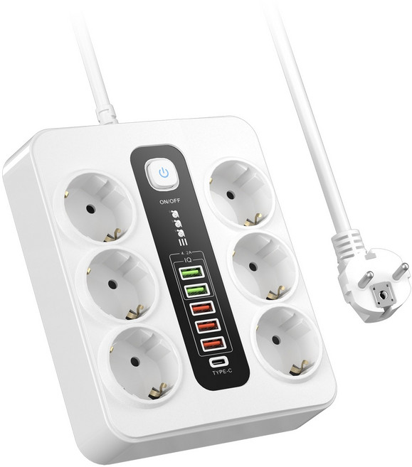 1PD+5USB 멀티탭 콘센트 과부하 차단 고용량 절전 멀티탭, 1개, 흰색, 2m