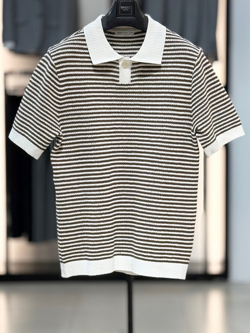 바쏘옴므 면 혼방 단가라 스판 카라 반팔 니트 WSZ2WT34A BR_SC