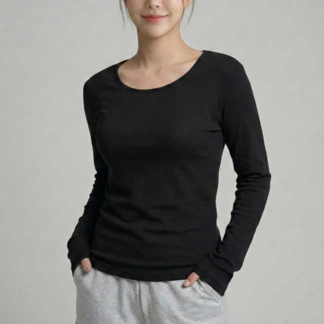 여성 라운드 긴팔티 여리 루즈핏 기본 무지 데일리 레이어드 티셔츠