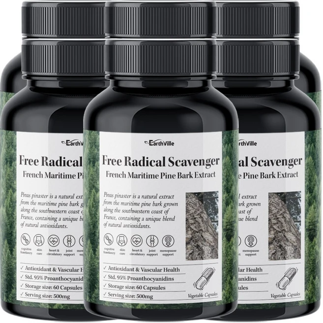 어스빌 프랑스해안송소나무껍질 추출물 500mg 프로안토시아니딘 폴리페놀 베지캡슐, 60정, 6개 - 쿠팡