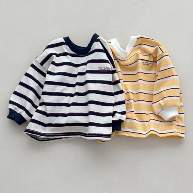 (당일출고) 국내생산 아기 긴팔 스트라이프 배색 티셔츠 데일리룩 베베룩