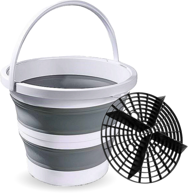 다저브 접이식 세차버킷+그릿가드 세트, 무광 화이트그레이, 15L