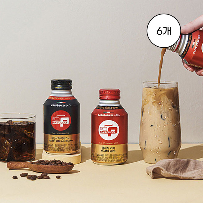 파스쿠찌 캔커피 275ml 6입(아메리카노/라떼)/음료/카페/카페인음료/믹스커피/카페라떼/아이스아메리카노, 6개