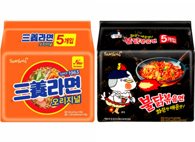 삼양 불닭볶음면 화끈한 매운맛 140g + 삼양라면 120g 5개입 세트, 1세트