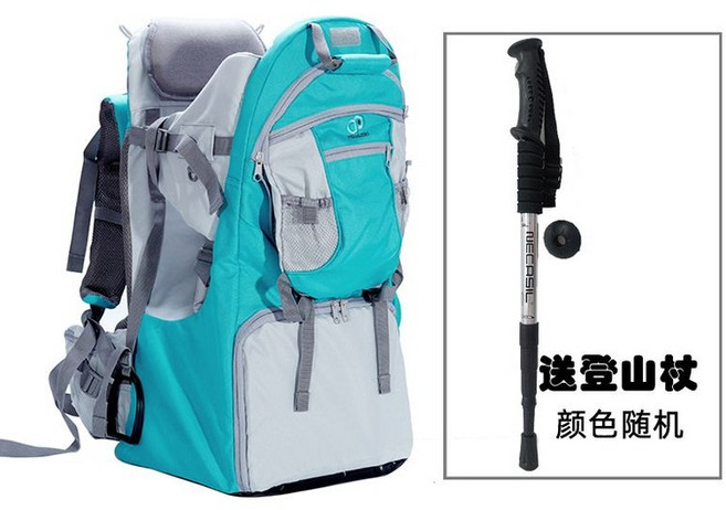 등산 배낭형 아기띠 캐리어 유아 접이식 올인원 신생아 체어 아기 아웃도어, 아기 캐리어 레이크 블루+트레킹 폴