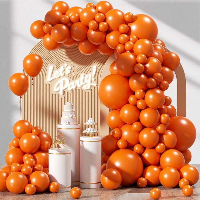 버건디 풍선 아치 세트 120개 생일 파티 장식 브라이덜 샤워 홈파티 이색선물, 주황색