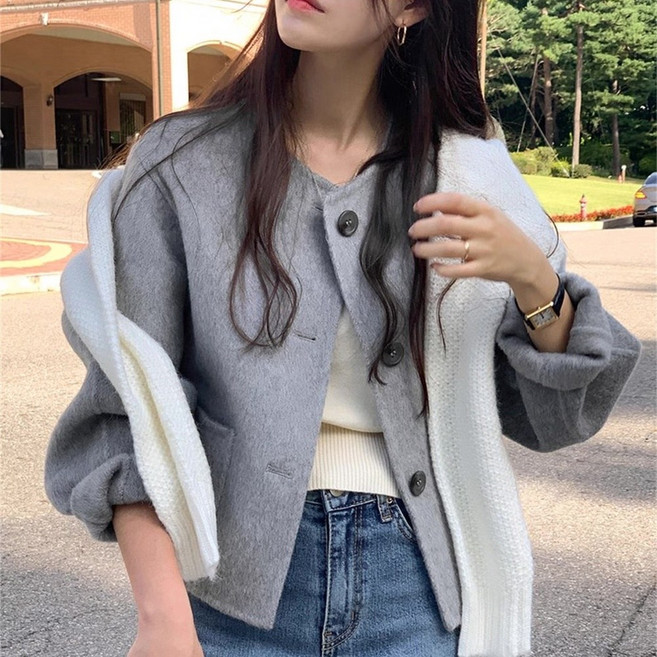 루스리더 여성 패션 베이직 루즈핏 라운드넥 코트 M918