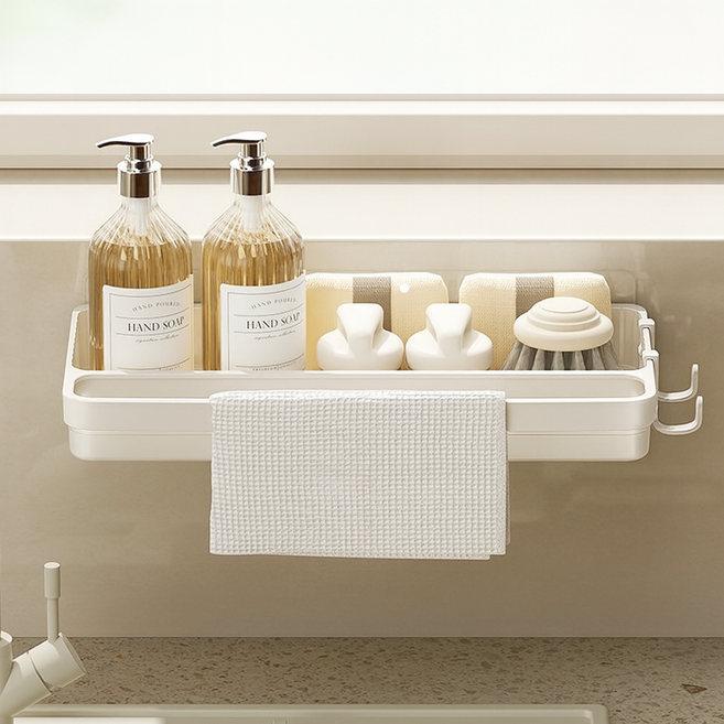 드라마벨류 주방이 환해지는 무타공 수세미 행주정리대, 1개, 화이트