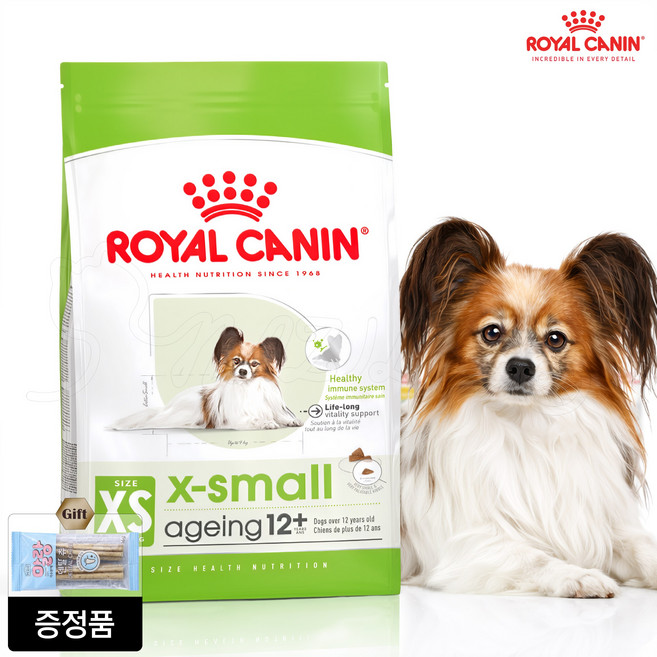 로얄캐닌 엑스스몰 어덜트 12+ 1.5kg + 가수분해 덴탈츄 초소형견 고령견 사료 활력 유지 도움, 2포구매시 미니캔1개 증정, 상세페이지 안내, 1개, 닭+오리