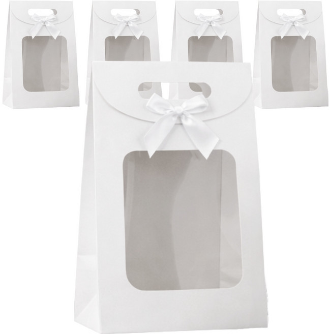 데일리오 리본 투명창 손잡이 선물 포장 쇼핑백, 5개, 화이트